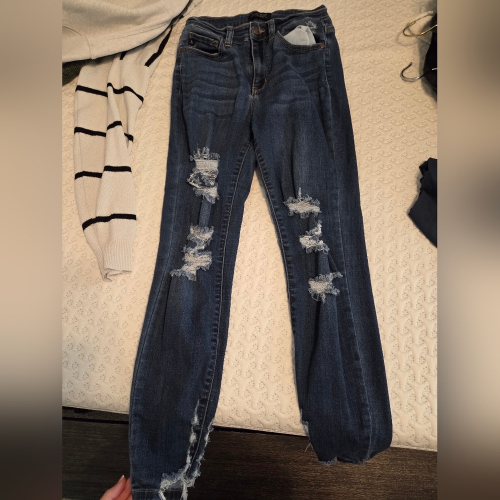 Judy Blue Dark Blue Distressed Flare Jeans
